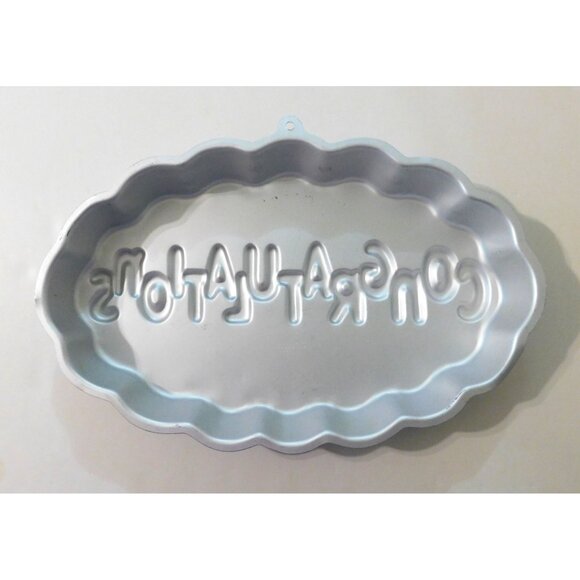 Wilton Congratulations Cake Pan Vintage 1986 Scalloped Oval Aluminum Baking - Picture 3 of 3